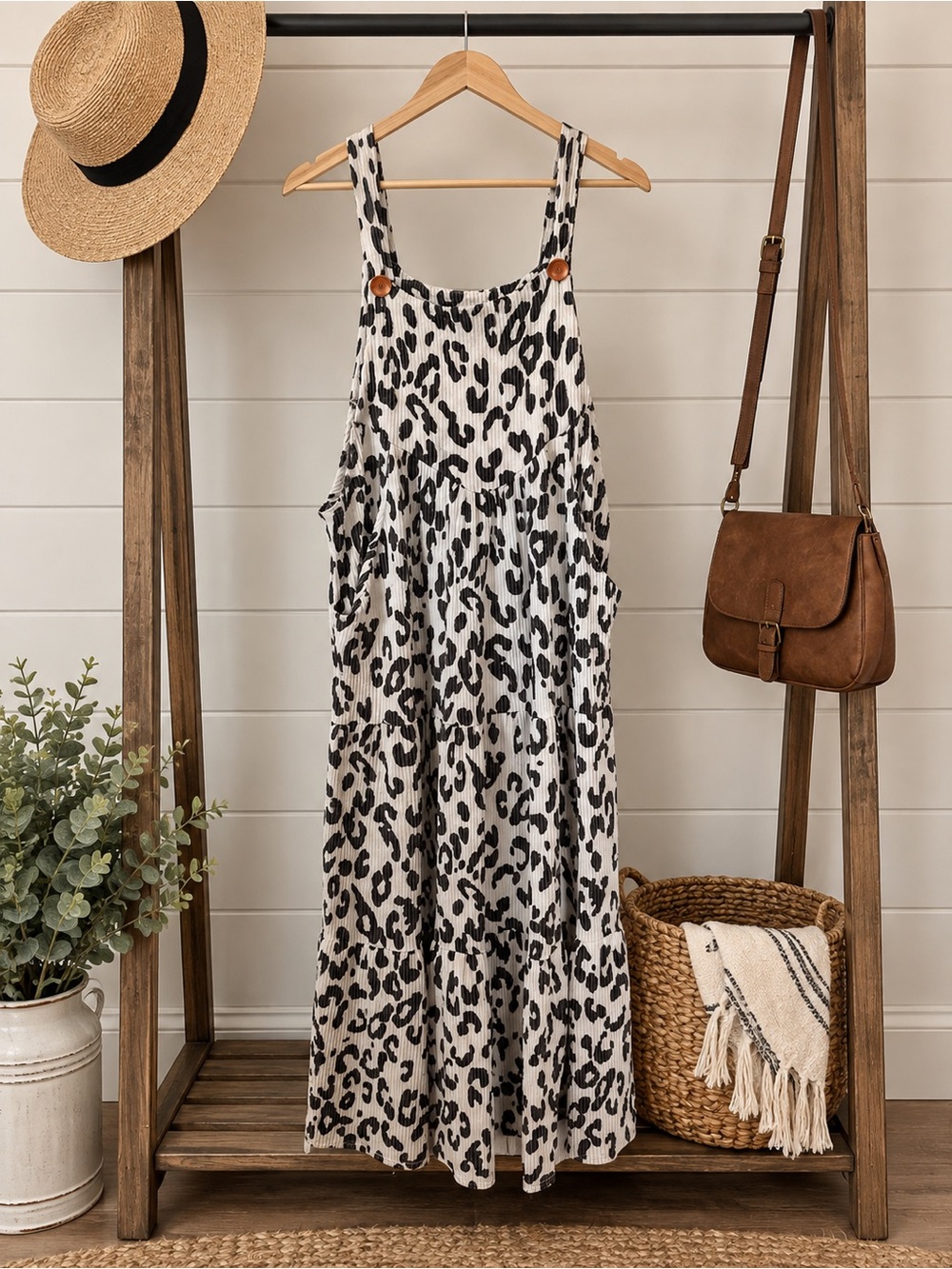 Celeste Black & White Leopard Print Maxi Dress